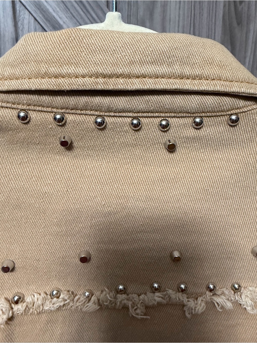 2XL Tan Studded Denim Jacket Western Boho 100% Cotton - Picture 6 of 6